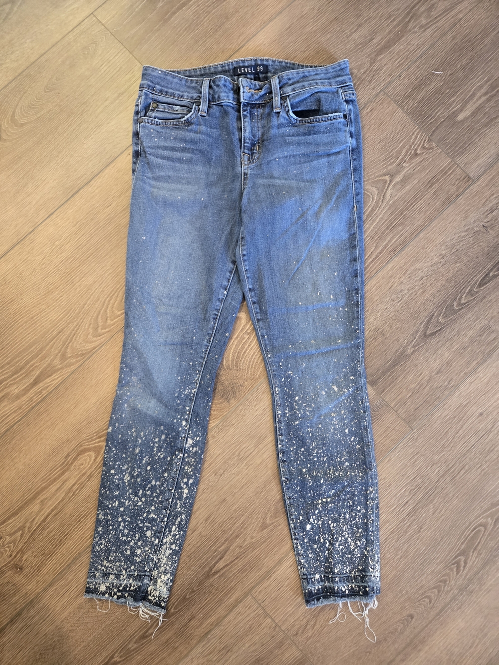 Level 99 Blue Paint-Splatter Cropped Skinny Jeans